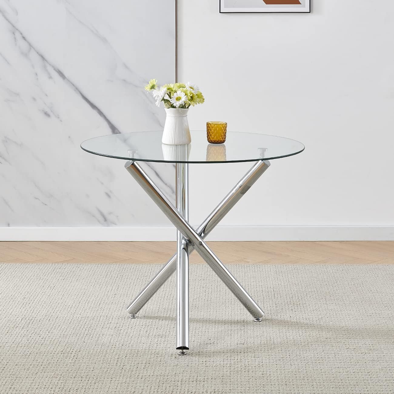 Amazon｜ダイニングチェア モダン レザー 布張り ダイニングチェア 2点